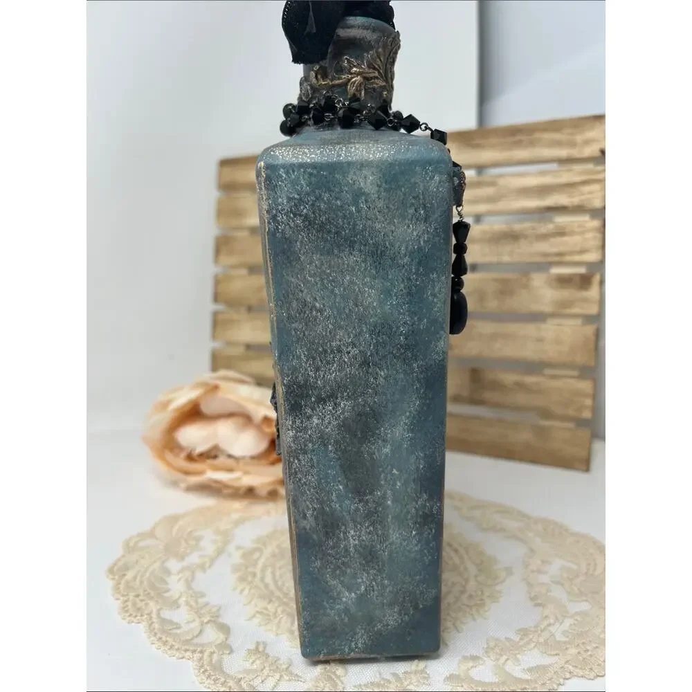 Handcrafted Fairy Art Décor Bottle in Teal with Black Beaded Accent